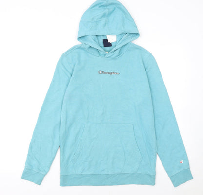 Additional front view of Champion girls’ blue pullover hoodie, size 13-14, years regular fit