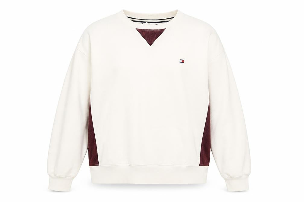 Tommy Hilfiger Women Ivory & Brown Cotton Crew Neck Pullover Sweatshirt M