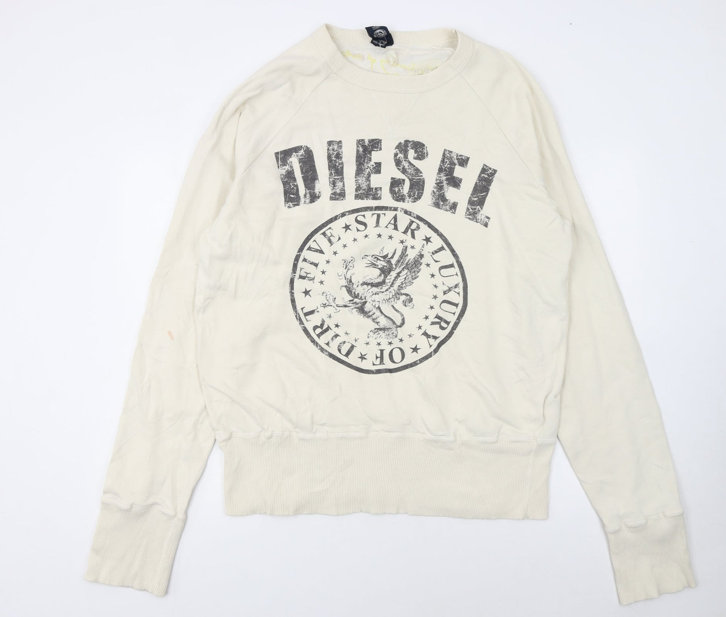 Diesel Women Beige Graphic Crew Neck Sweatshirt XXL Cotton
