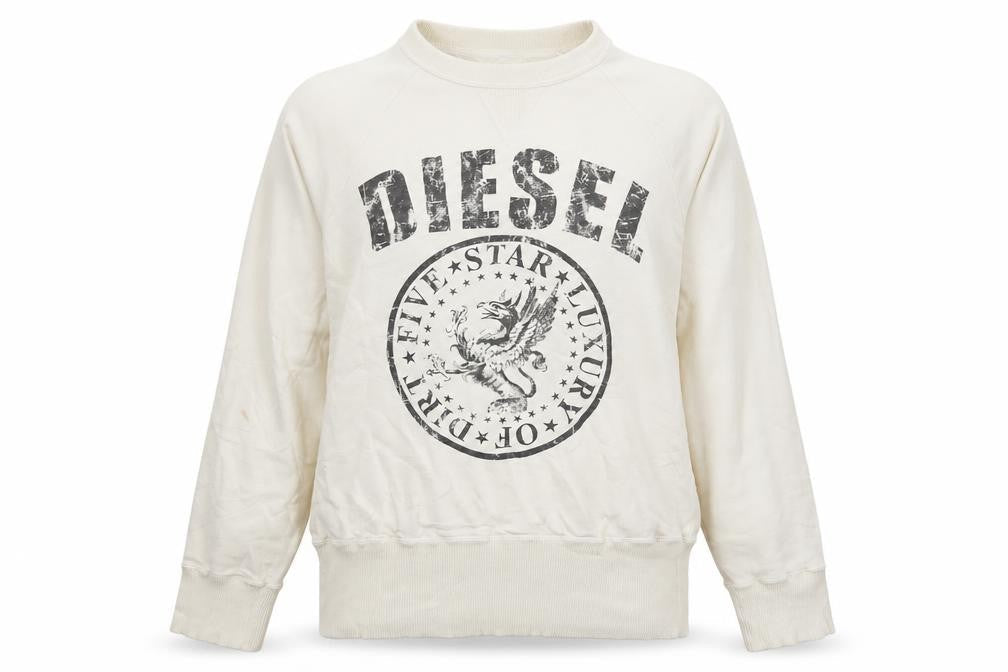 Diesel Women Beige Graphic Crew Neck Sweatshirt XXL Cotton