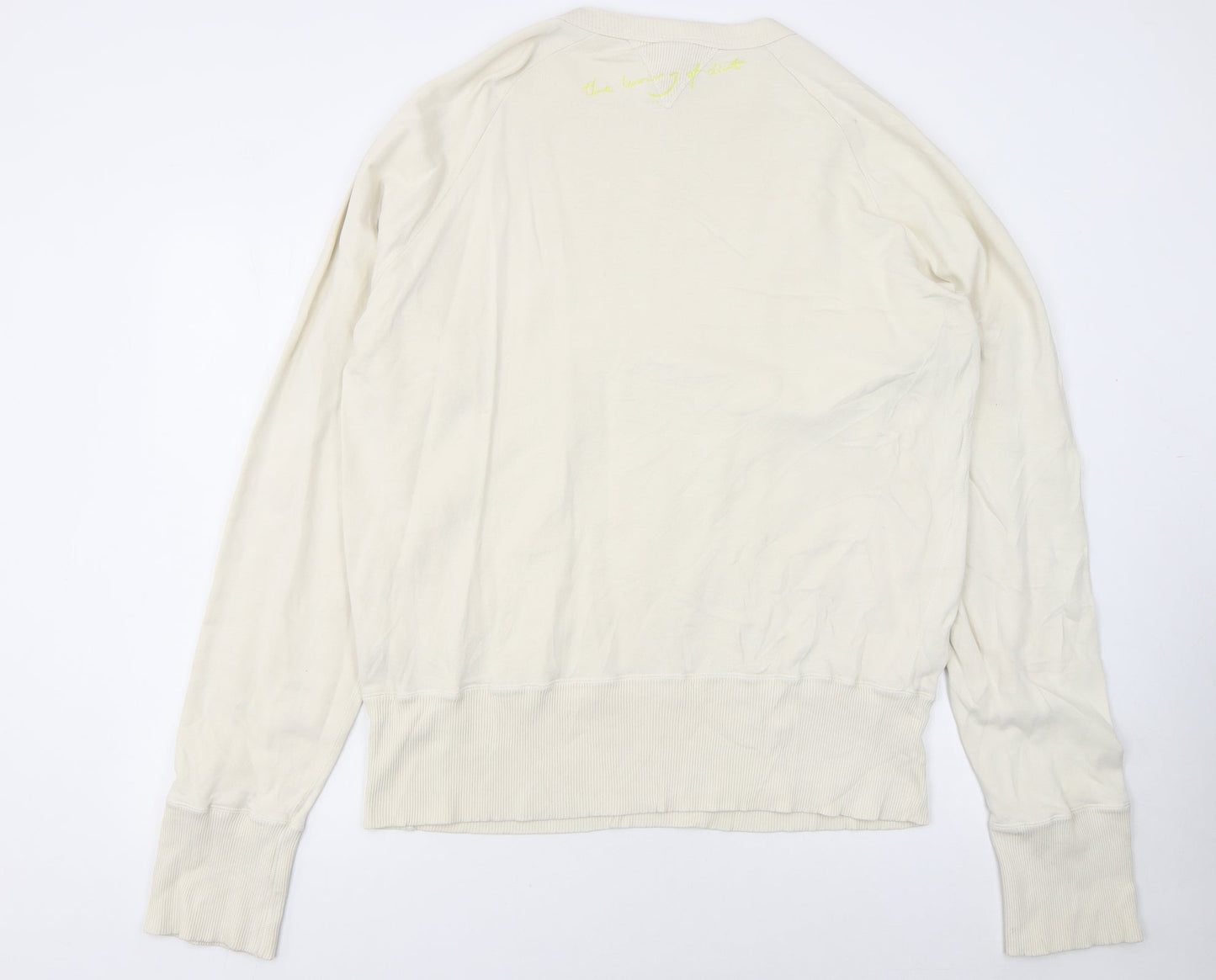 Diesel Women Beige Graphic Crew Neck Sweatshirt XXL Cotton