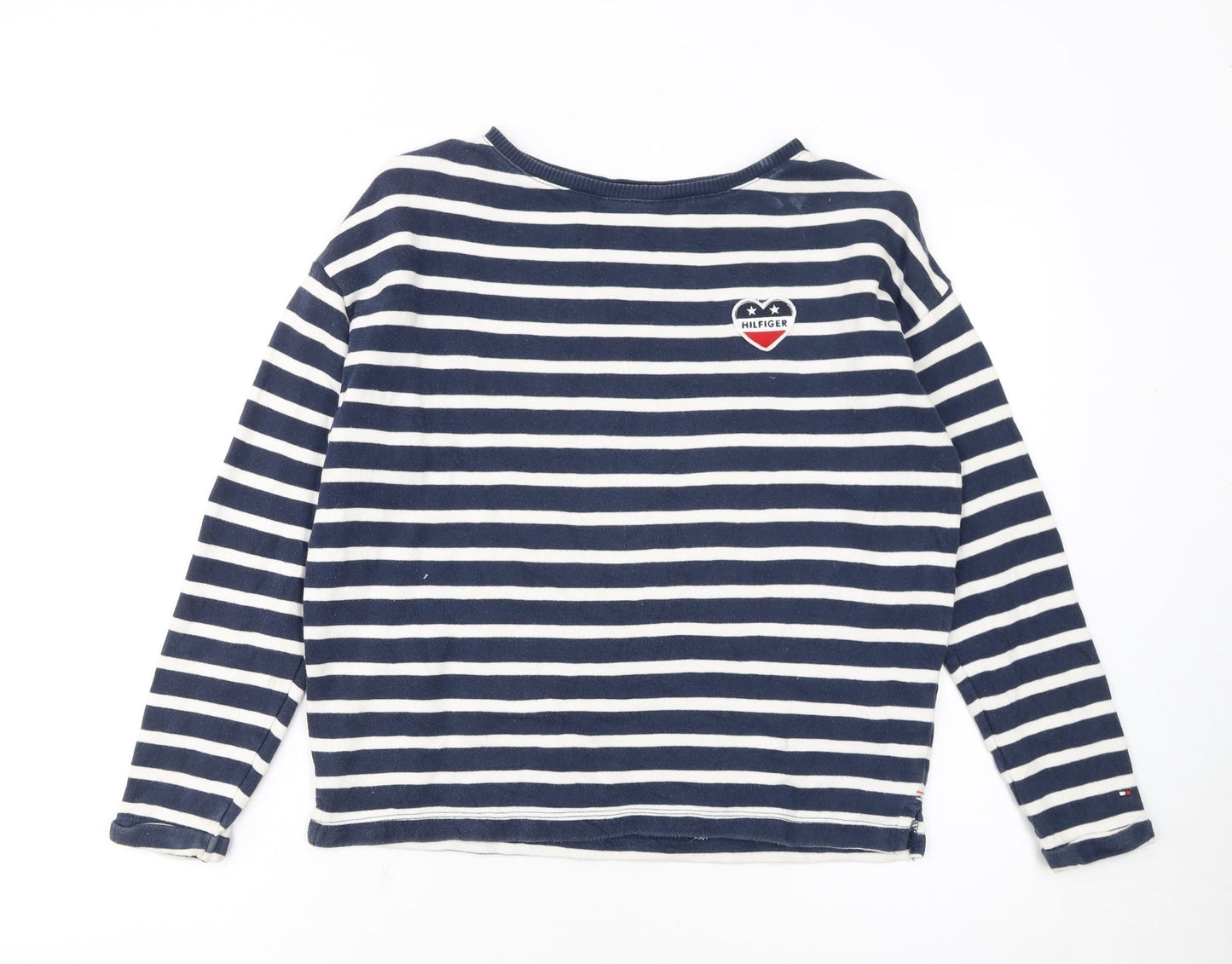 Tommy Hilfiger Girls Navy & White Striped Pullover Sweatshirt Size 152