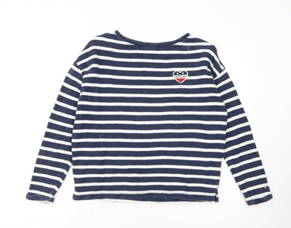 Additional front view of Tommy Hilfiger girls’ navy & white striped pullover sweatshirt, size 152
