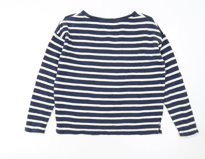 Close-up detail of Tommy Hilfiger girls’ navy & white striped pullover sweatshirt, size 152
