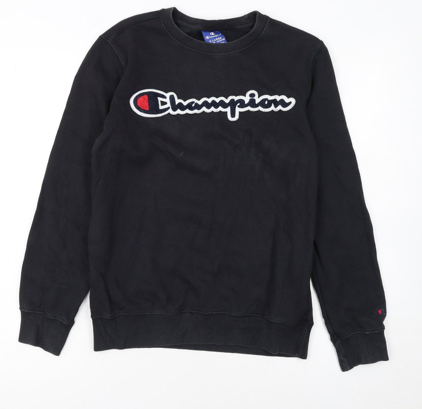 Champion Boys Black XL Pullover Sweatshirt Long Sleeve Logo Crew Neck