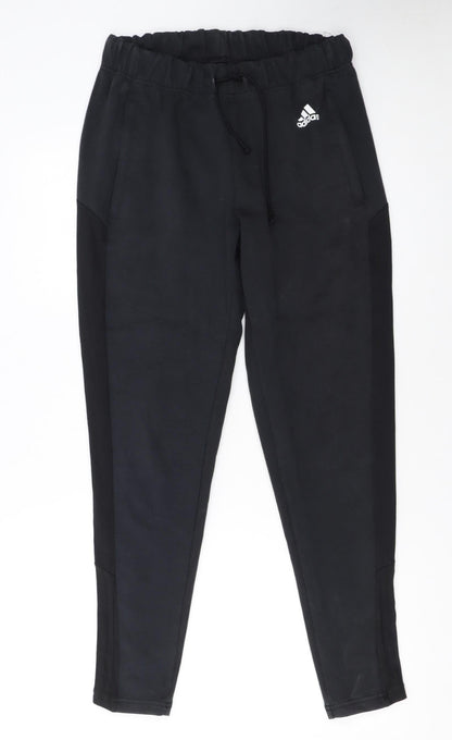 Additional front view of Adidas women’s black jogger trousers, size S, regular fit