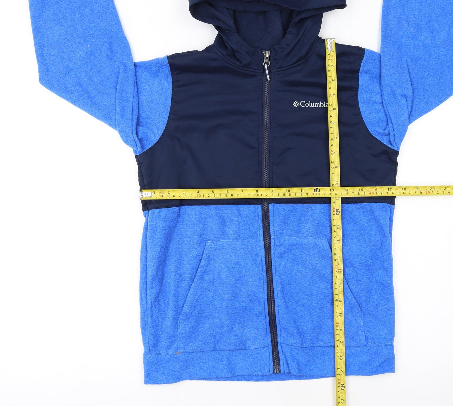 Columbia Boys Blue Colourblock Full Zip Hooded Fleece Jacket Size 14 Years