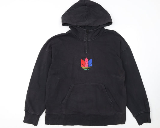 Adidas Women's Black 1/2 Zip Hoodie Size 8 Embroidered Logo Cotton Blend