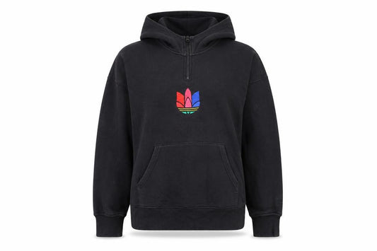 Adidas Women's Black 1/2 Zip Hoodie Size 8 Embroidered Logo Cotton Blend