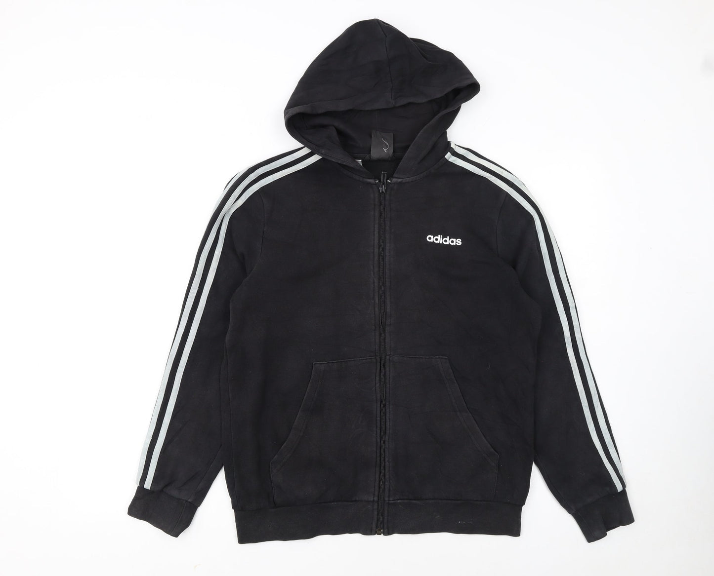 Adidas Boys Black Full Zip Hoodie 13-14 Years Regular Fit Cotton Blend