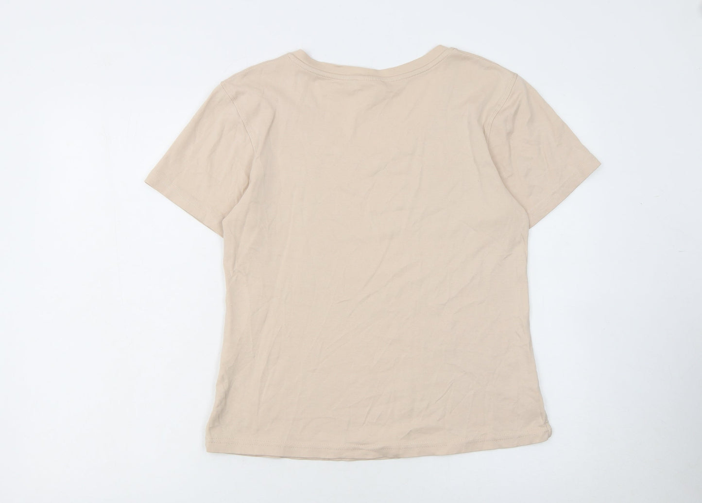 Lacoste Women Beige V-Neck Cotton T-Shirt Size 18