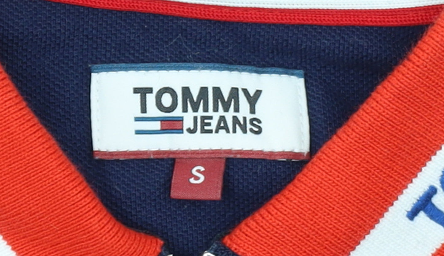 Tommy Jeans Women's Navy Polo Top S Half Zip Cotton Classic Style