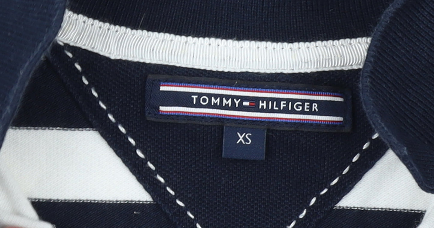 Tommy Hilfiger Women's XS Navy White Striped Cotton Polo Shirt