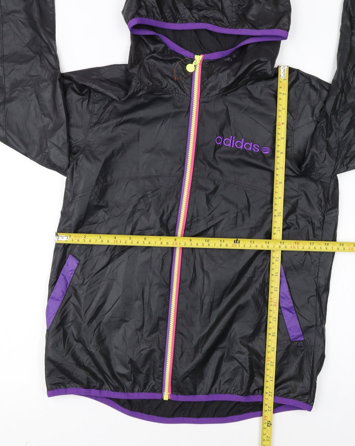 Adidas Girls Black Windbreaker Activewear Jacket L Hooded Zip Lightweight