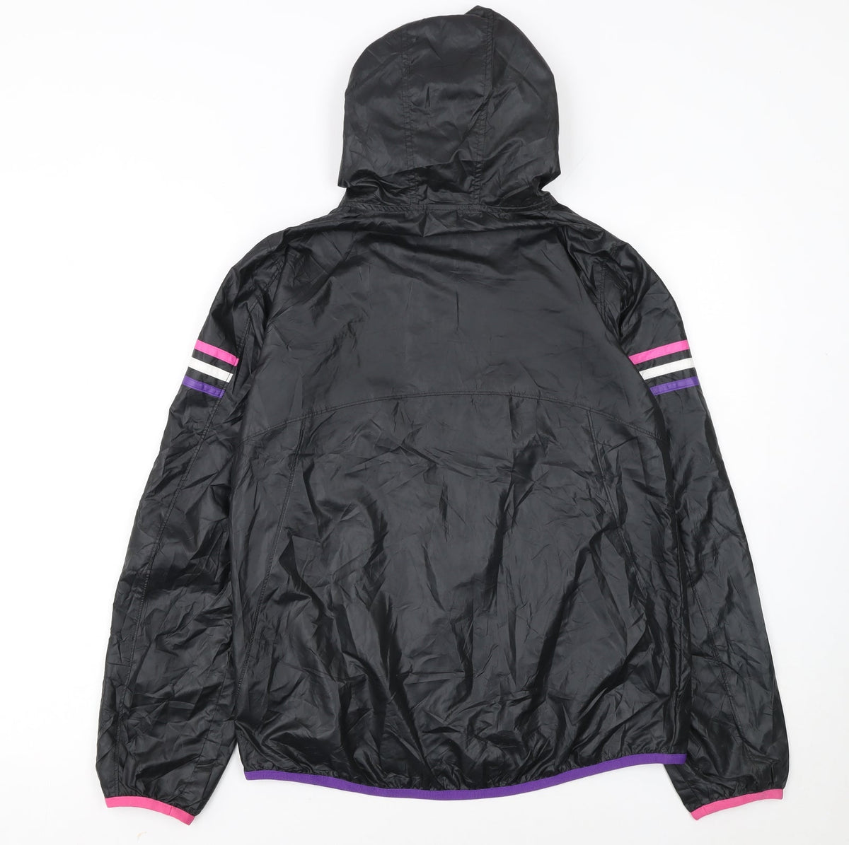 Adidas Girls Black Windbreaker Activewear Jacket L Hooded Zip Lightweight