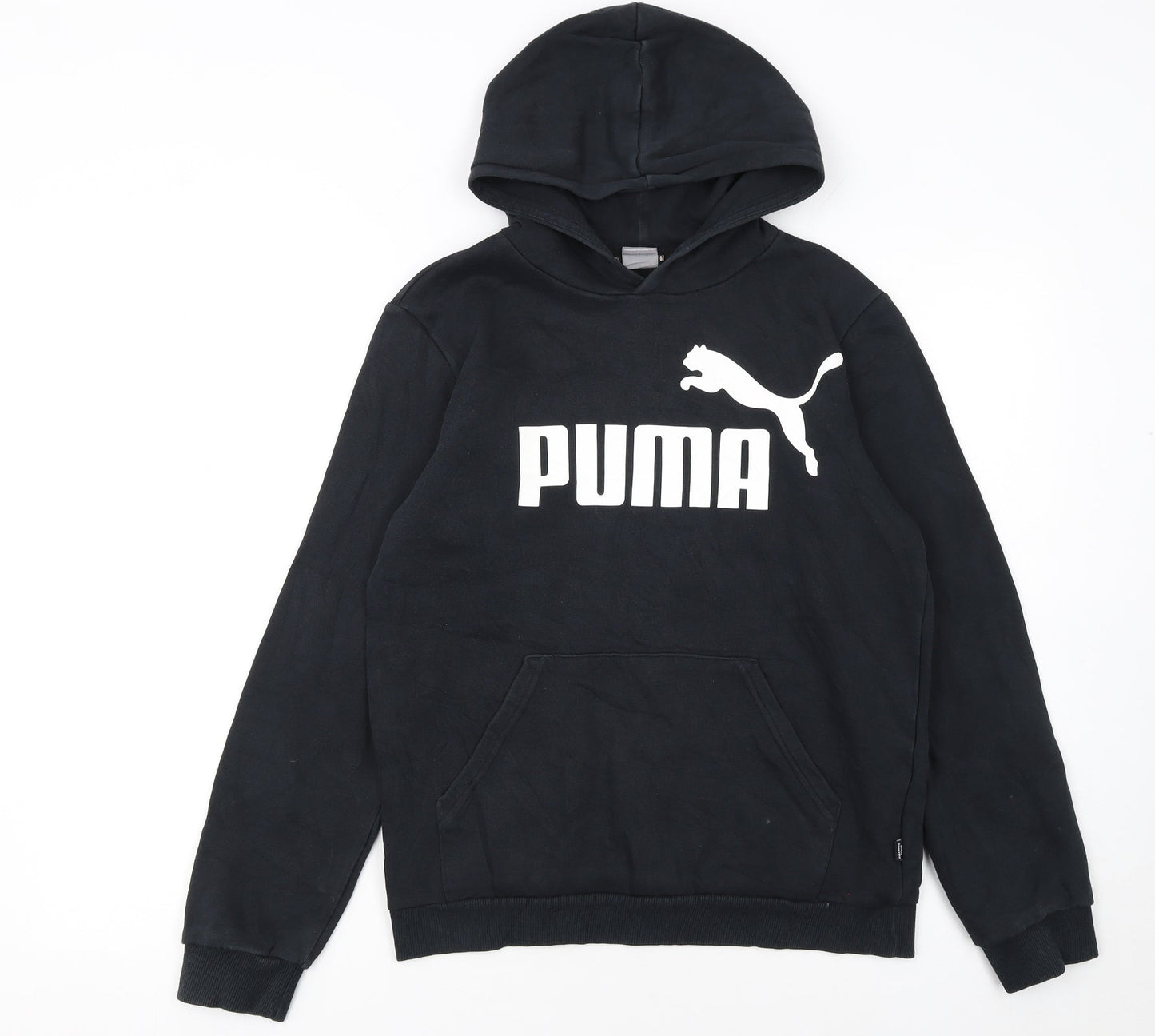 Puma Boys Black Pullover Hoodie 13-14 Years Logo Graphic Fleece Sweatshirt