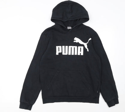 Additional front view of Puma boys’ black pullover hoodie 13-14 years logo graphic fleece sweatshirt
