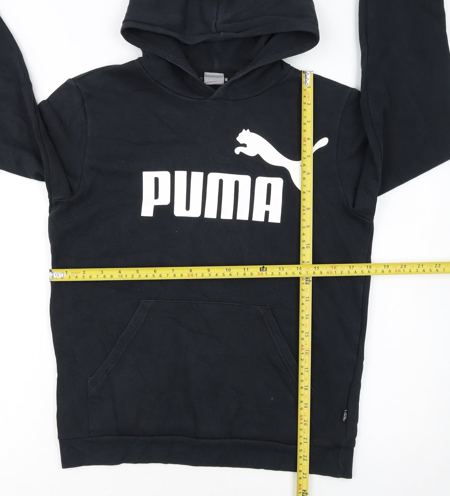 Puma Boys Black Pullover Hoodie 13-14 Years Logo Graphic Fleece Sweatshirt