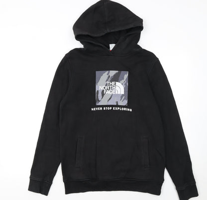 Additional front view of The North Face boys’ black l pullover fleece hoodie graphic print