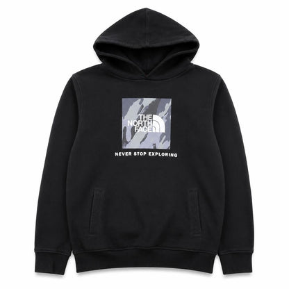 Front view of The North Face boys’ black l pullover fleece hoodie graphic print