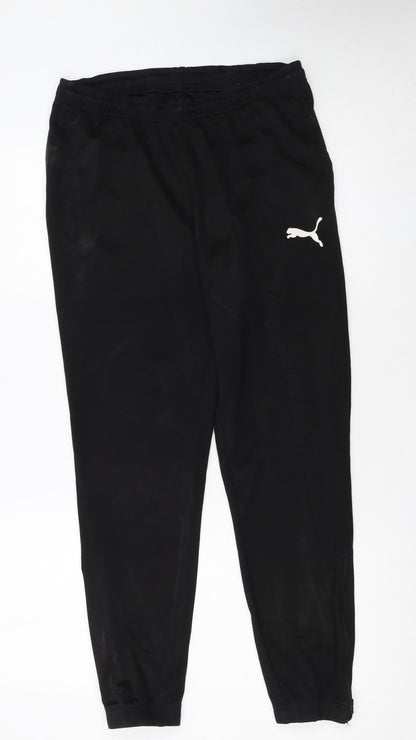 Additional front view of Puma boys’ black jogger trousers m elastic waist activewear