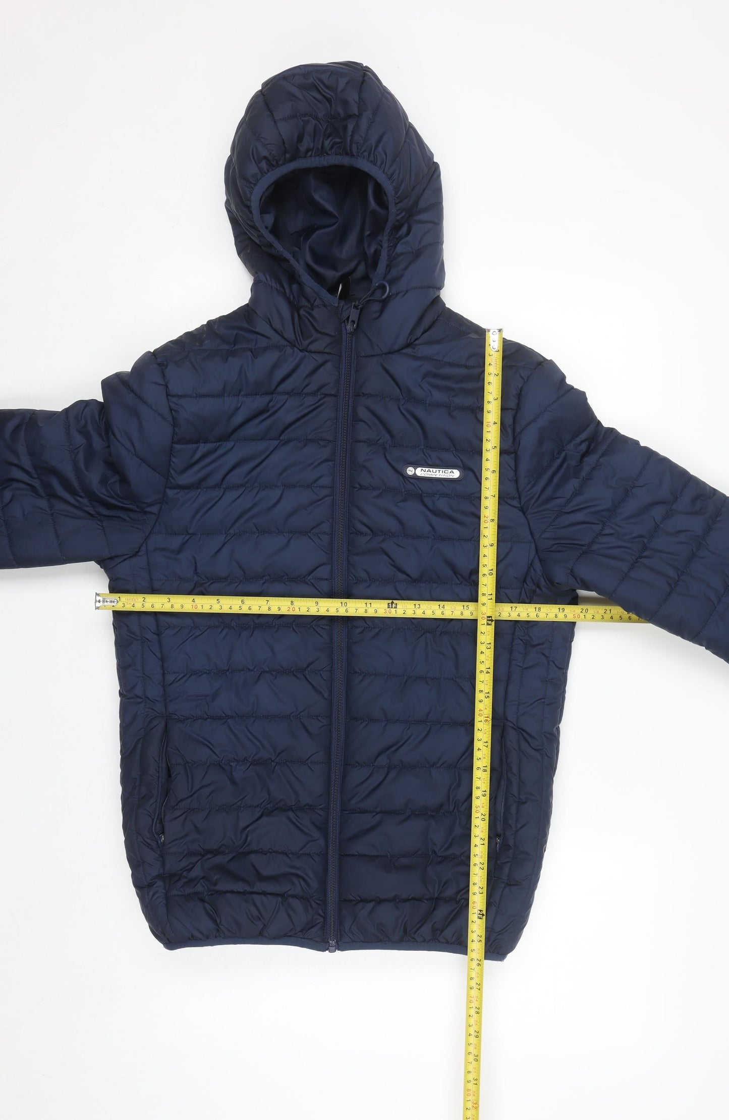 Nautica Men’s Blue Puffer Jacket S Hooded Quilted Winter Coat
