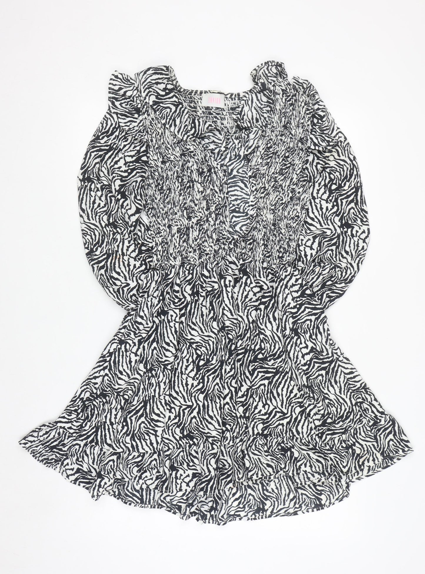 Savida Women’s Black Zebra Print Long Sleeve Skater Dress Size 10