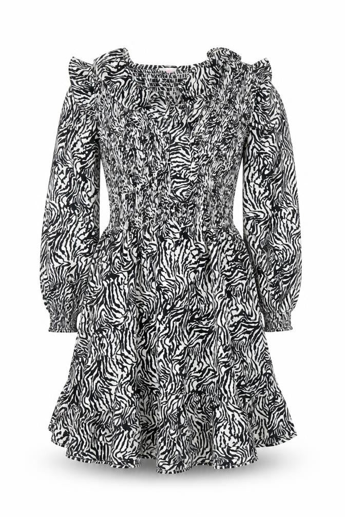Savida Women’s Black Zebra Print Long Sleeve Skater Dress Size 10