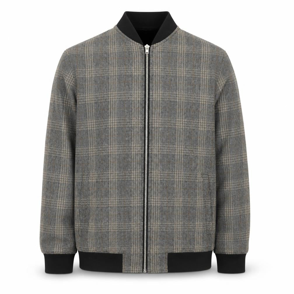 Paul Calvin Men's Grey Checked Wool Blend Bomber Jacket XS