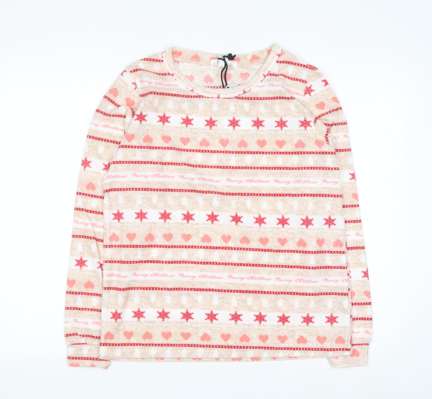 Miso Women's Beige Christmas Long Sleeve Fleece Nightshirt UK 8