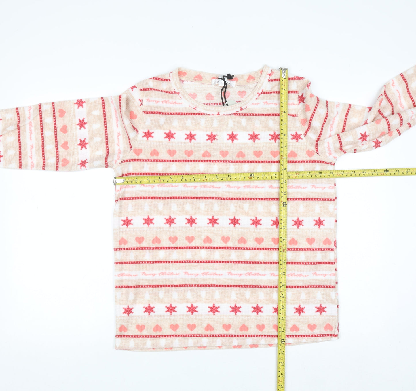 Miso Women's Beige Christmas Long Sleeve Fleece Nightshirt UK 8