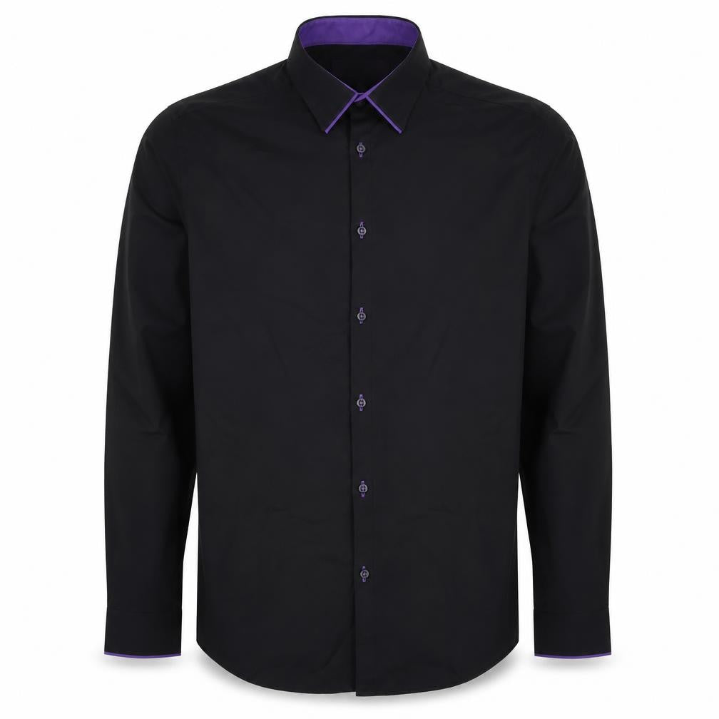 Next Men's Black Slim Fit Cotton Long Sleeve Button-Up Shirt 15in 38cm