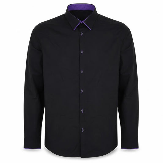 Next Men's Black Slim Fit Cotton Long Sleeve Button-Up Shirt 15in 38cm