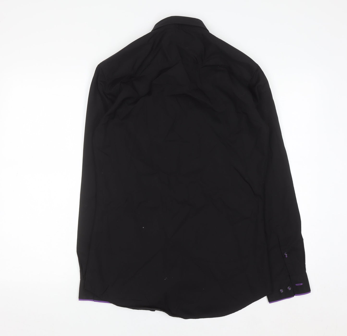 Next Men's Black Slim Fit Cotton Long Sleeve Button-Up Shirt 15in 38cm