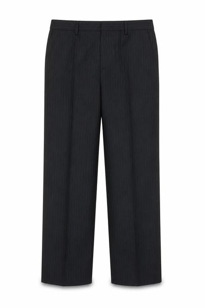 Front view of St. George by Duffer boys’ black pinstripe dress trousers 15 years formal school