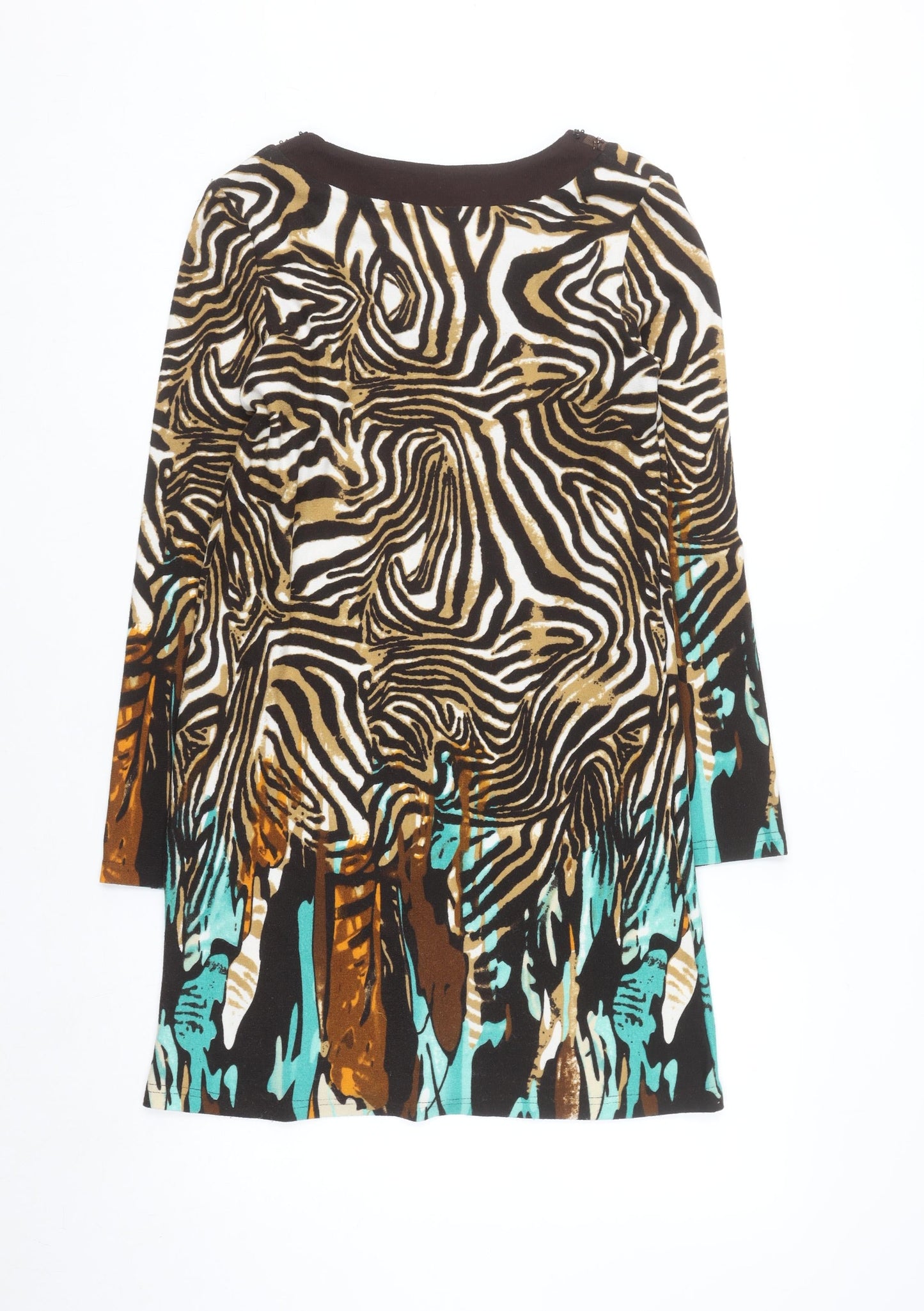 adagatti Women’s Multicoloured Animal Print Beaded V-Neck Shift Dress M