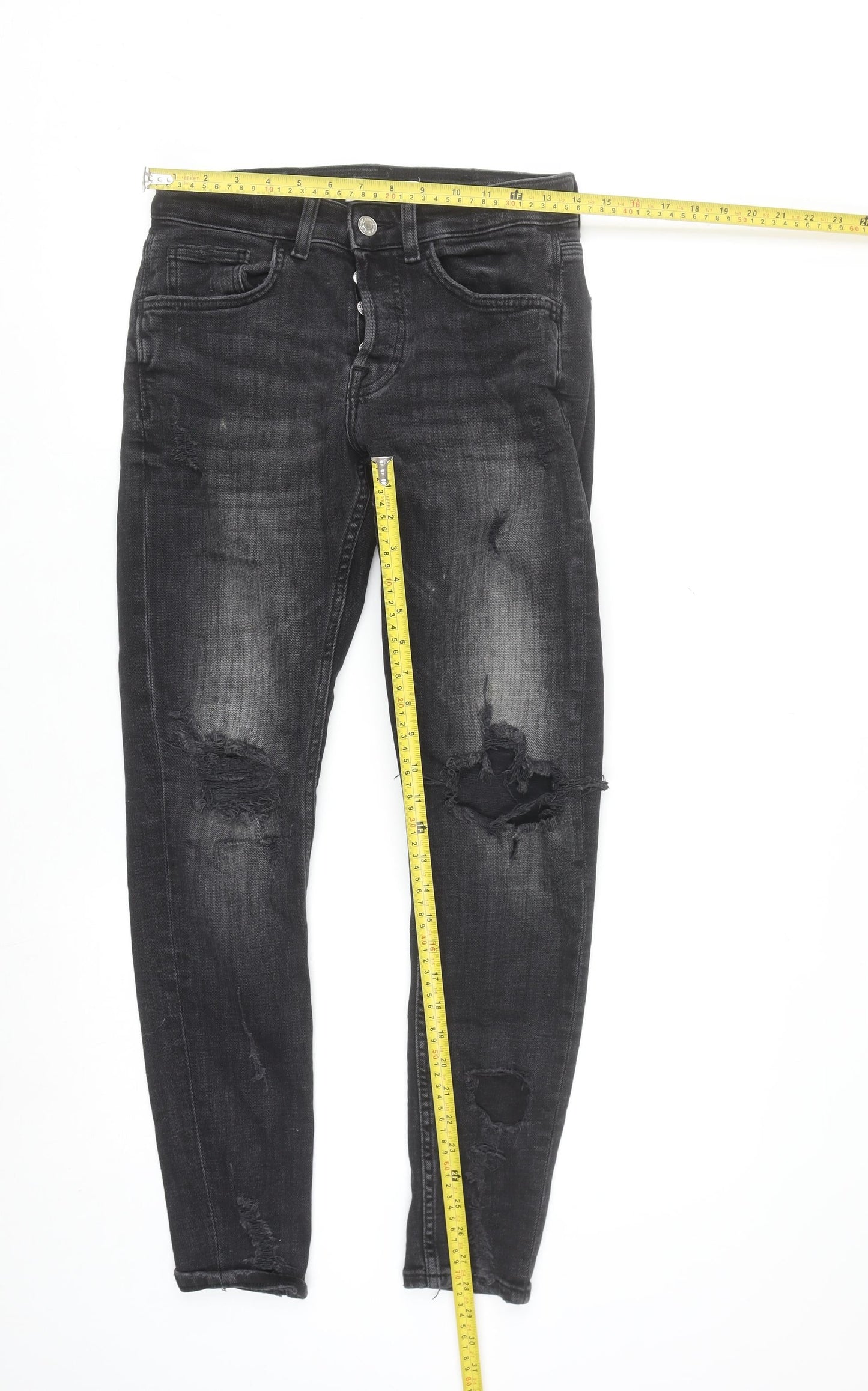 Zara Women's Black Distressed Skinny Jeans Size 10