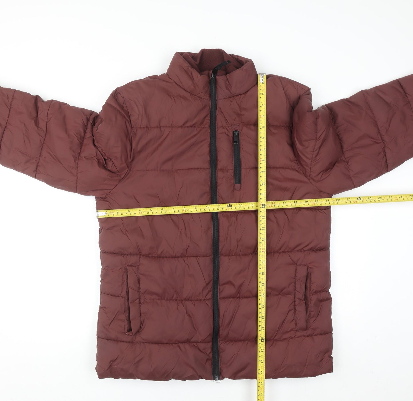 F&F Men's Brown Mid-Length Puffer Jacket Size M Nylon Zip Padded