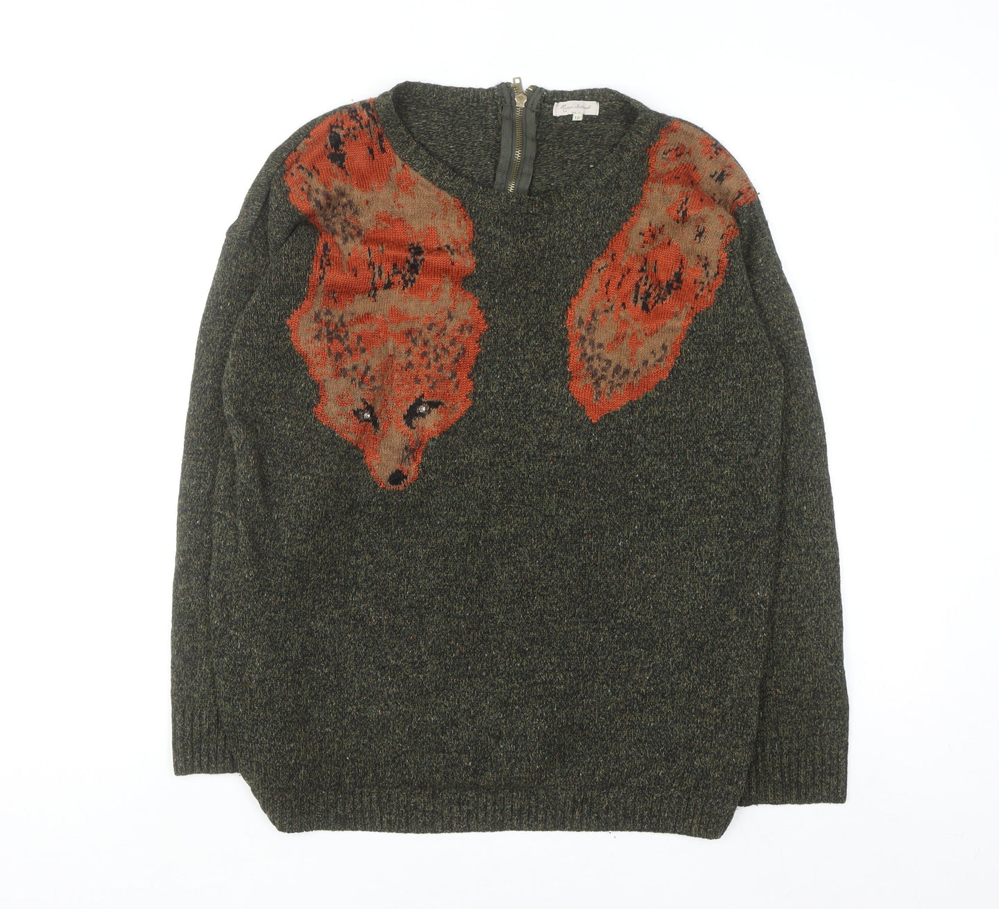River Island Women’s Green Fox Wool Blend Jumper Size 12