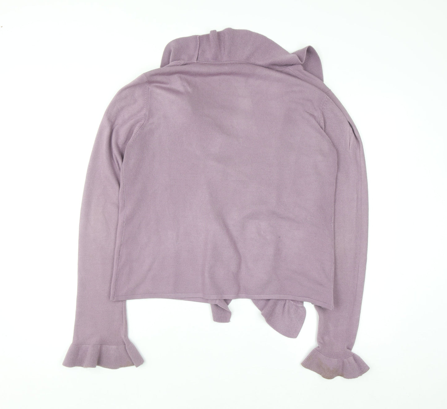Wallis Women’s Purple Ruffle Collar Open Knit Cardigan Size 14