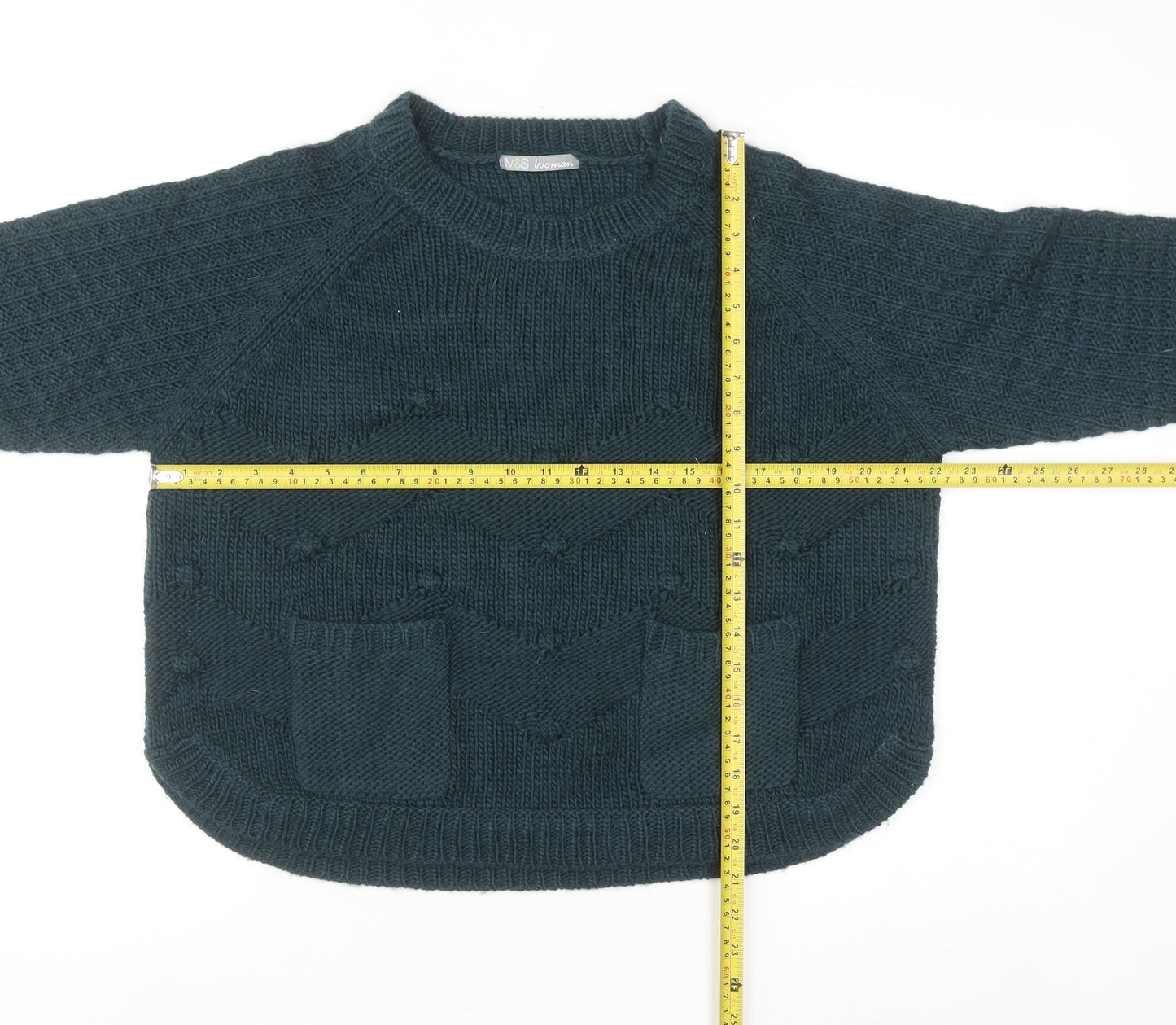 Marks and Spencer Women Green Size 14 Chunky Knit Jumper