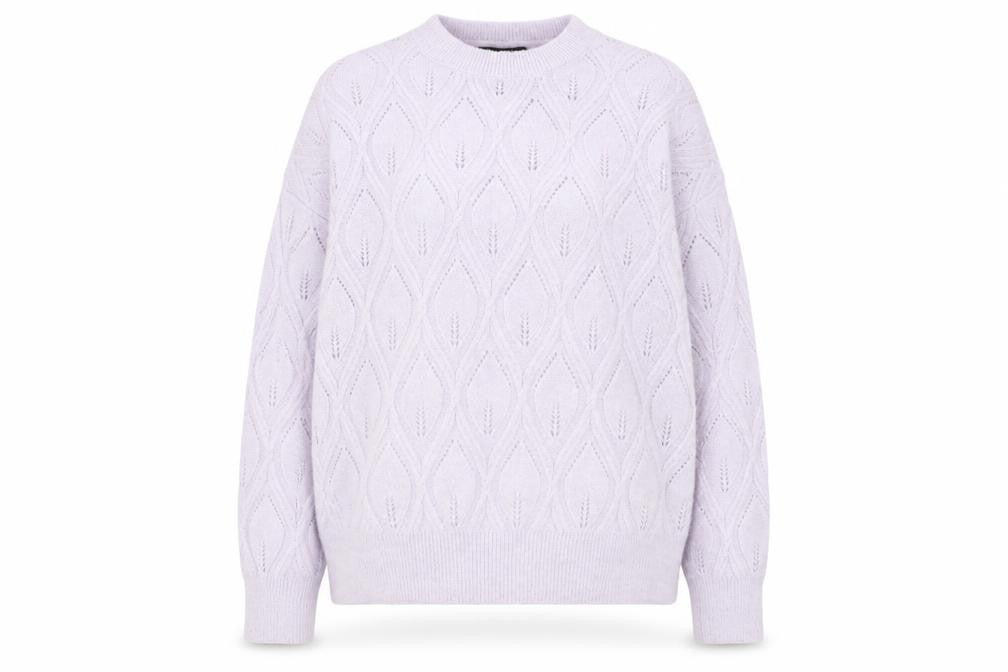 Mango Women's Purple Open-Knit Crew Neck Jumper Size L