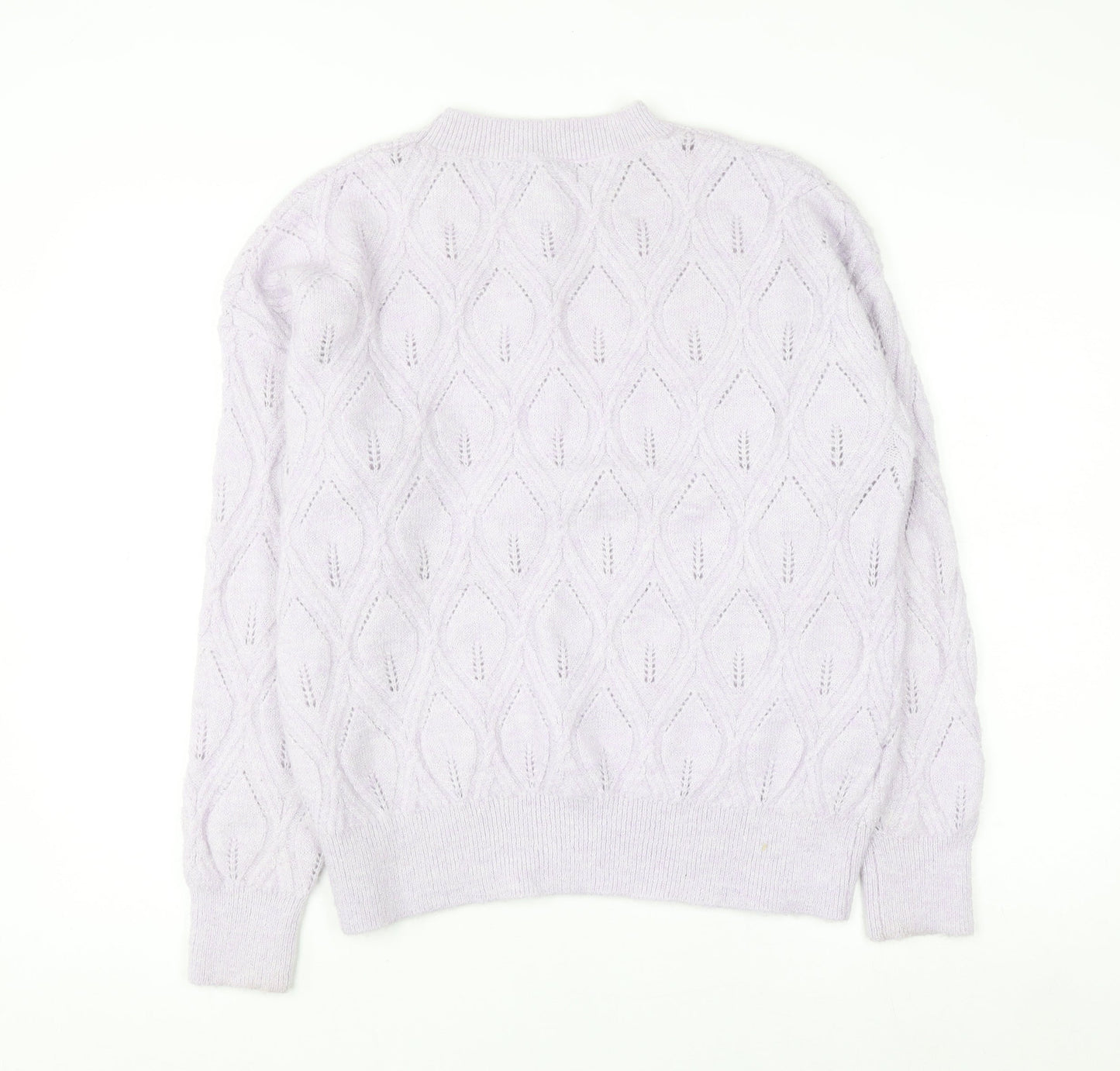 MNG Women's Purple Open-Knit Crew Neck Jumper Size L