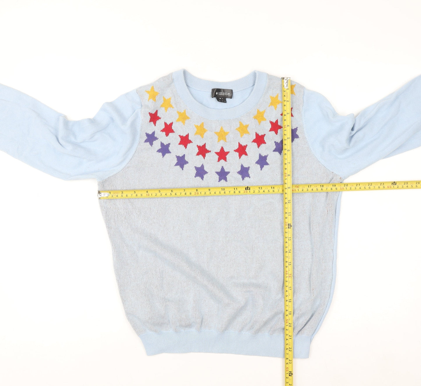 Bright & Beautiful Womens Light Blue Star Crew Neck Cotton Jumper UK 12-14