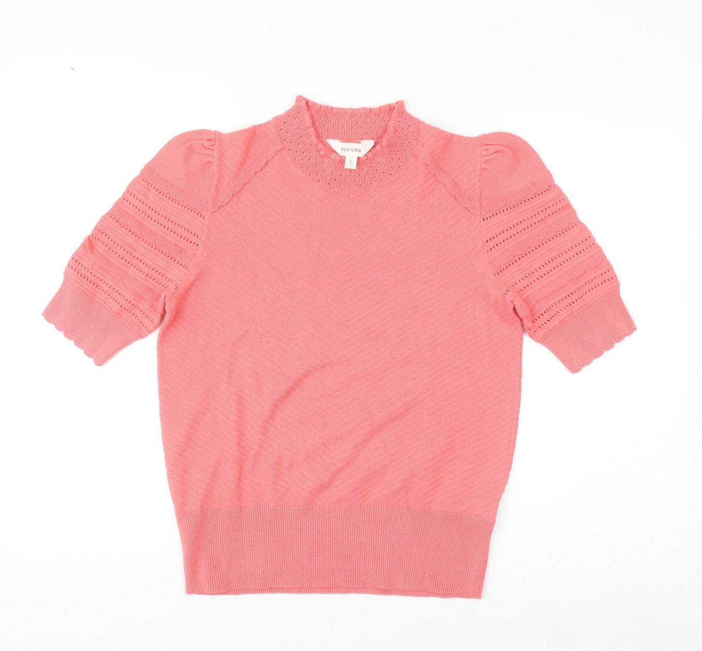 Marks and Spencer Per Una Women’s Pink Mock Neck Puff Sleeve Knit Jumper Size 12