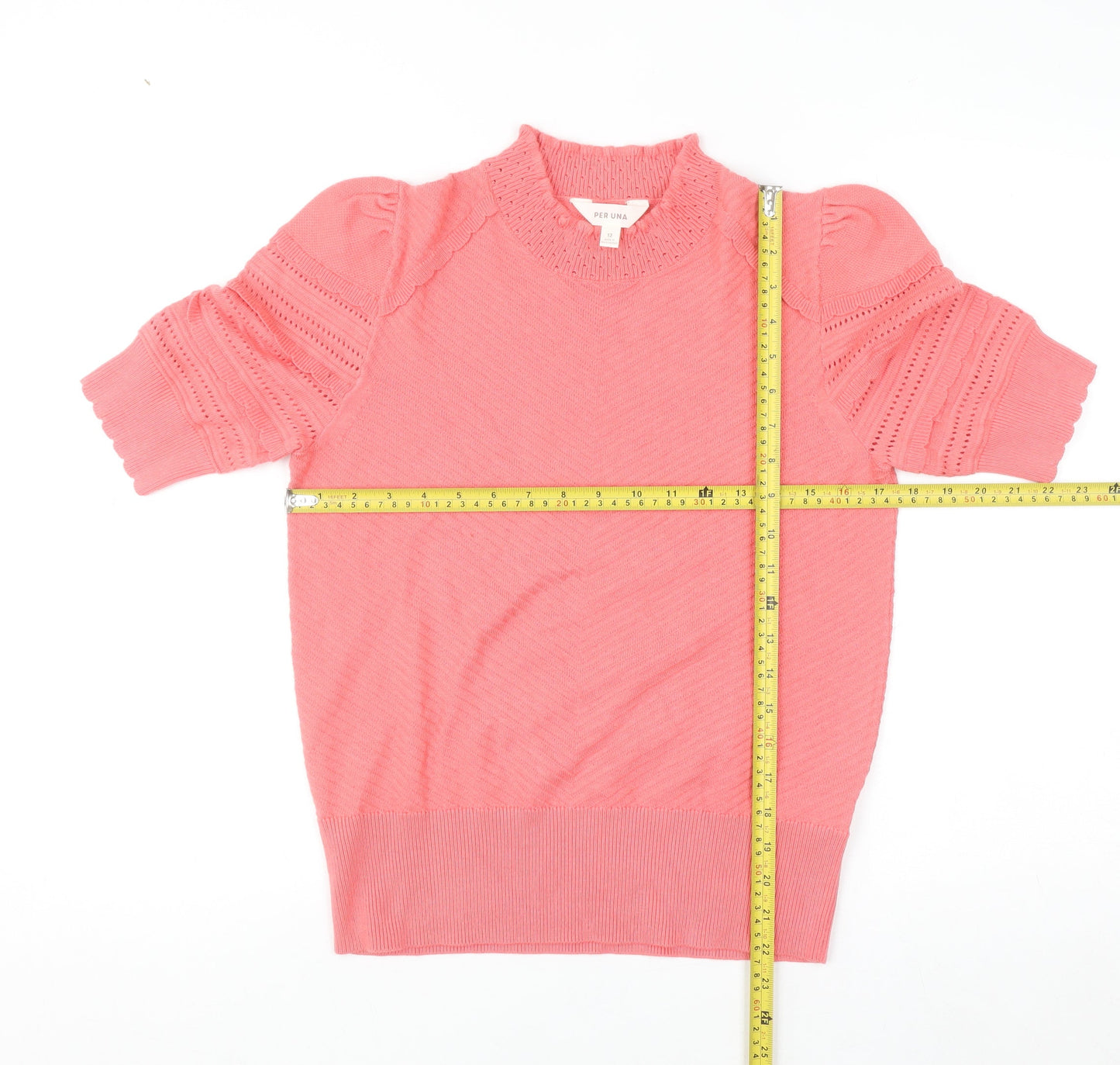 Marks and Spencer Per Una Women’s Pink Mock Neck Puff Sleeve Knit Jumper Size 12