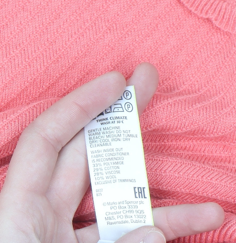 Marks and Spencer Per Una Women’s Pink Mock Neck Puff Sleeve Knit Jumper Size 12