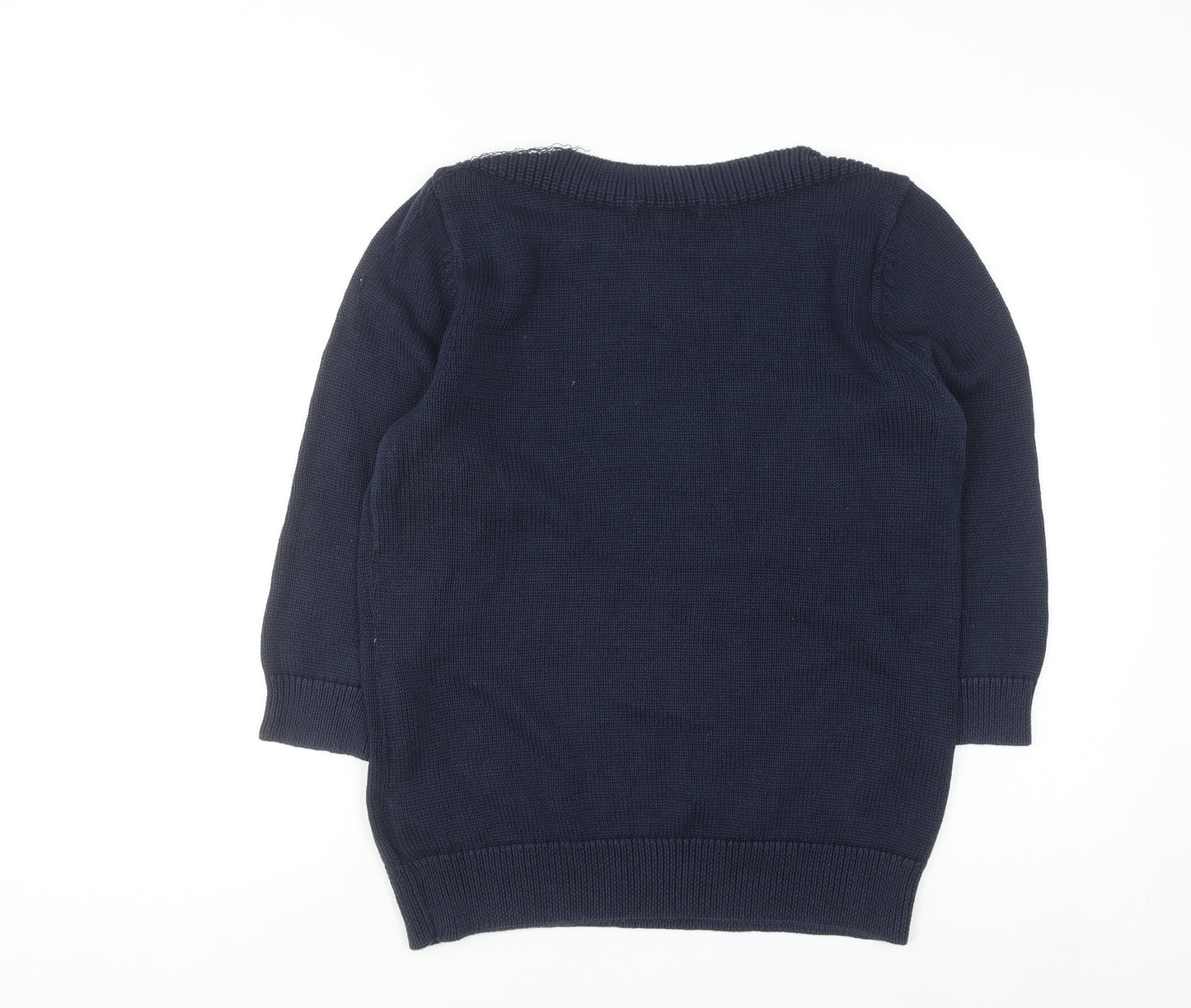 Ralph Lauren Women Blue Cotton Knit Jumper L Crew Neck Long Sleeve