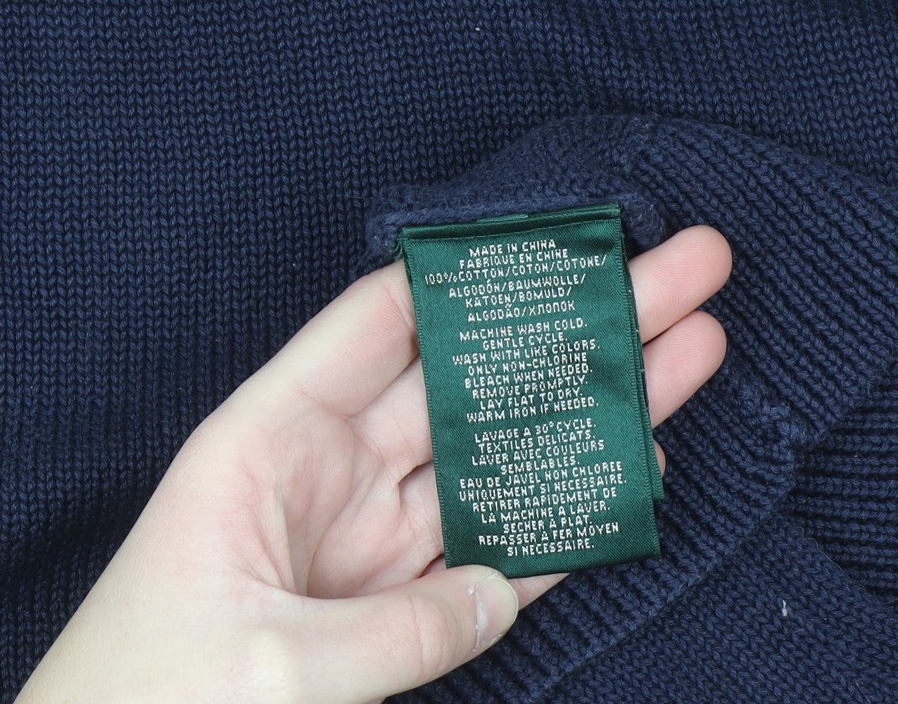 Ralph Lauren Women Blue Cotton Knit Jumper L Crew Neck Long Sleeve