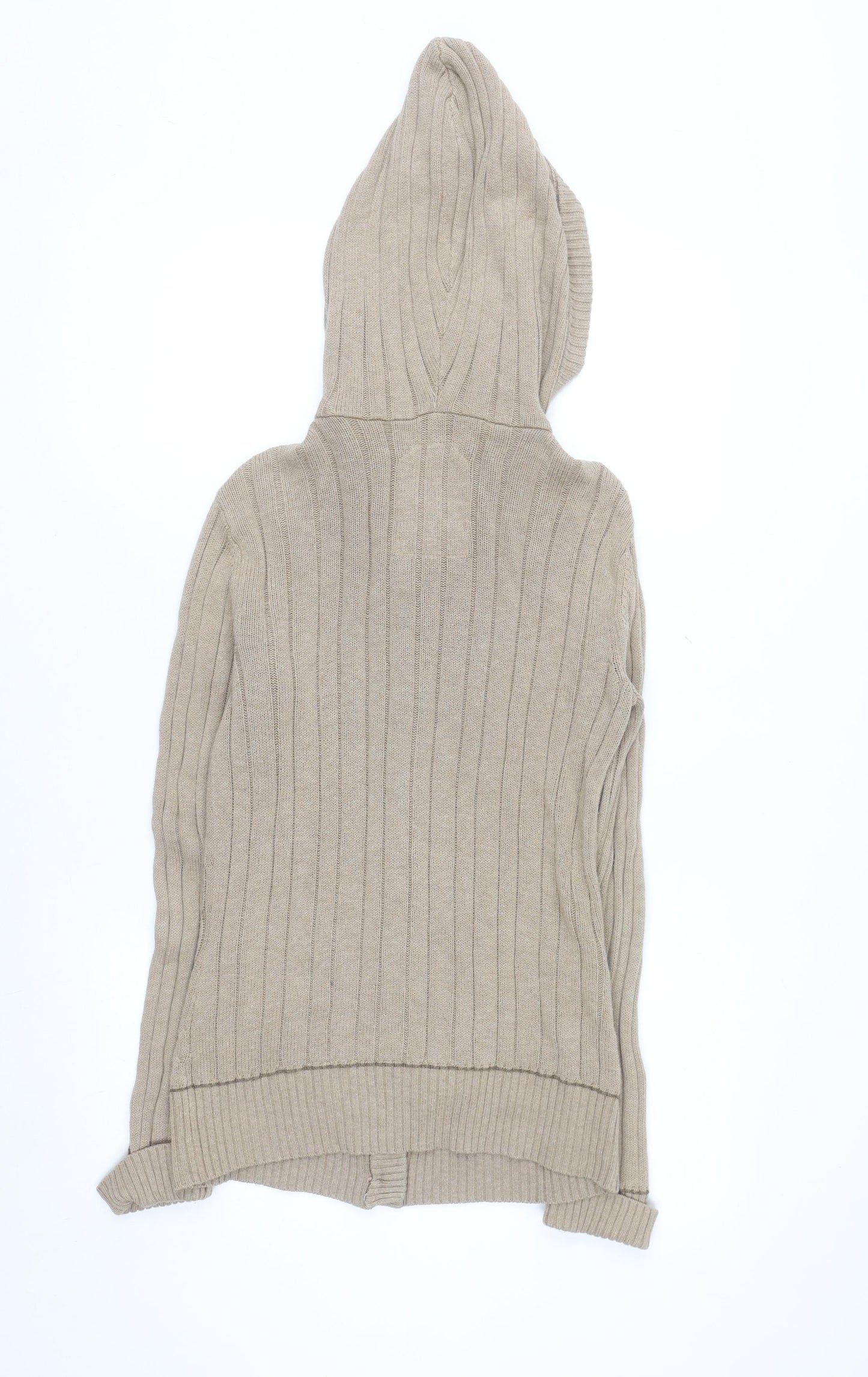 Mantaray Women Beige Hooded Cable Knit Cotton Cardigan Size 10